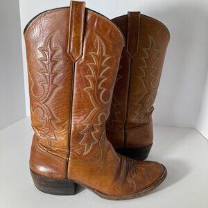 Mens Vintage Rios of Mercedes Leather Western Embroidered Boots Cognac Brown 9B